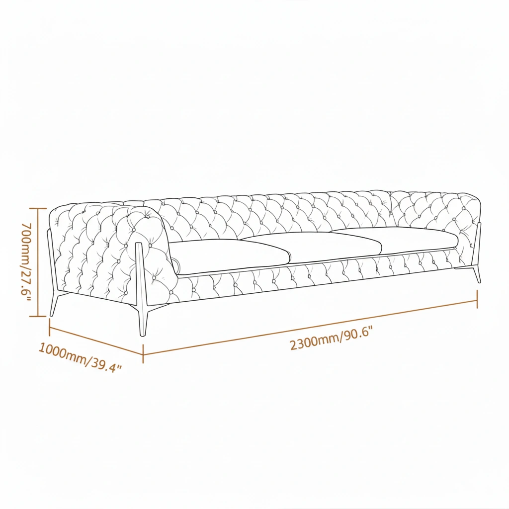 Ziora 3 Seater Cream Fabric Chesterfield Sofa with Metal Legs – Vassio