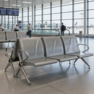 Metro Airport Waiting Chair 3 Seater | Vassio – Silver Grey Powder-Coated Metal | Waiting Area Chair for Airports & Hospitals
