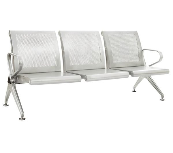 Metro Airport Waiting Chair 3 Seater | Vassio – Silver Grey Powder-Coated Metal | Waiting Area Chair for Airports & Hospitals