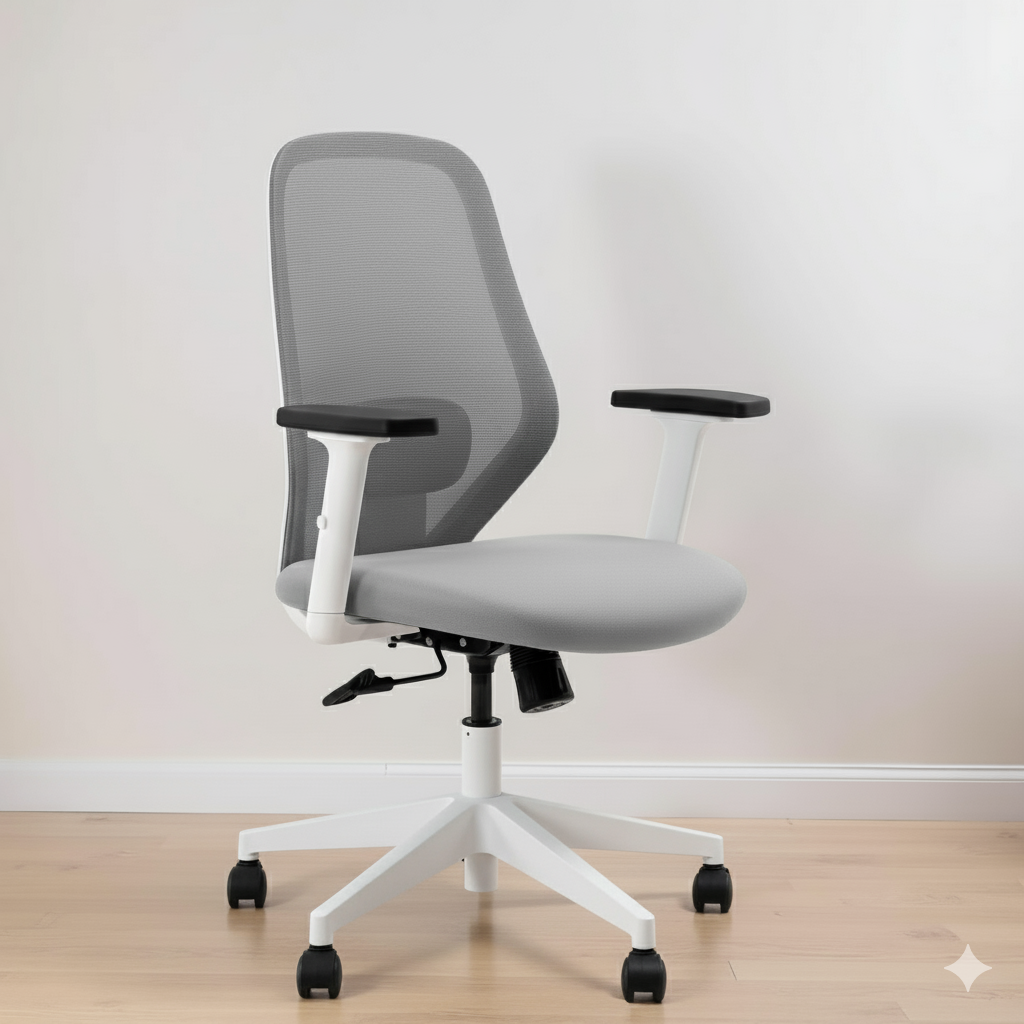 Shop Online Comfella Mid Back Chair White Colour & Grey Seat | Vassio
