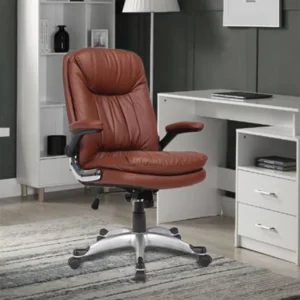 Vassio Pebble Adjustable Arm Chair Brown | Ergonomic Leatherette Office Chair
