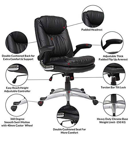 vassio Pebble Adjustable Arm Chair Black disc Vassio Pebble Adjustable Arm Chair Black – Ergonomic Leatherette Office Chair with Adjustable Armrests and Recline
