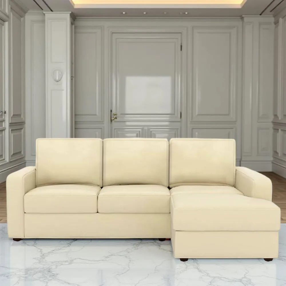 Camishia L Shape LHS Cream Leather Fabric Sofa by Vassio