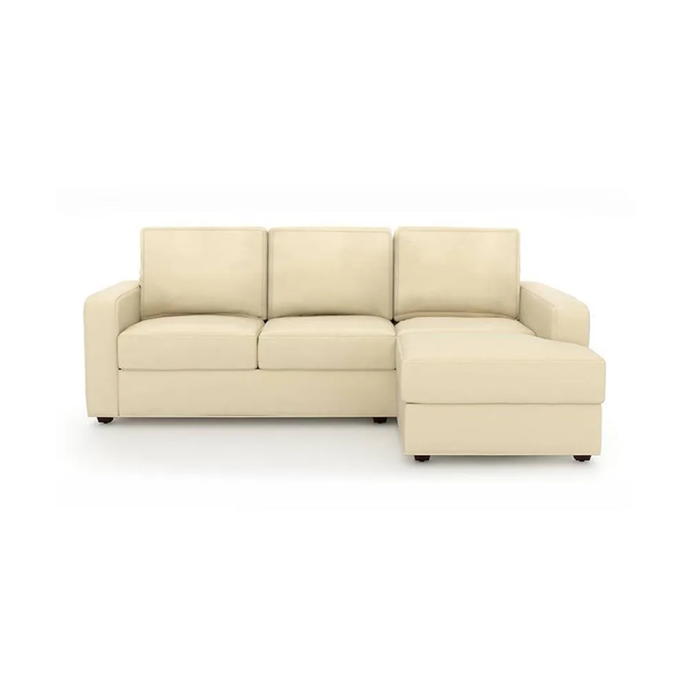 Camishia L Shape LHS Cream Leather Fabric Sofa by Vassio