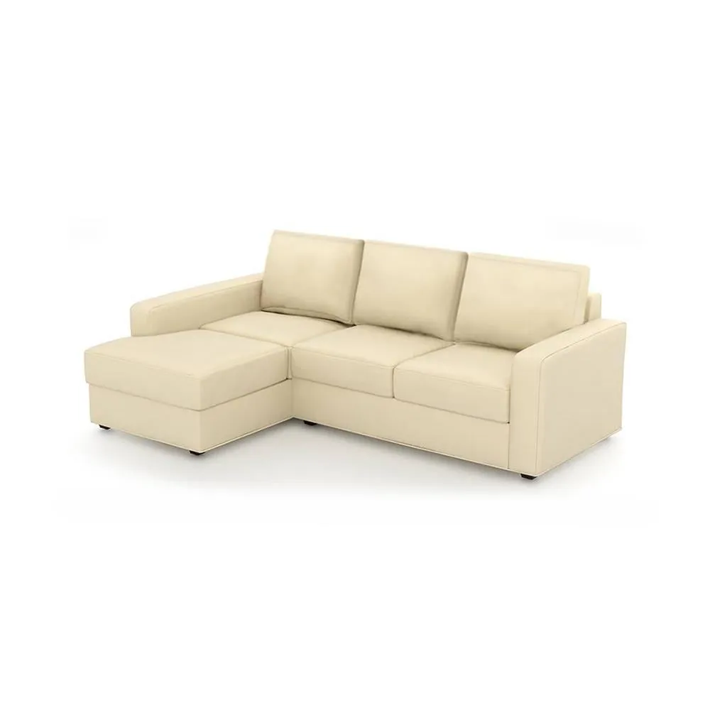 Camishia L Shape RHS Cream Leather Fabric Sofa by Vassio