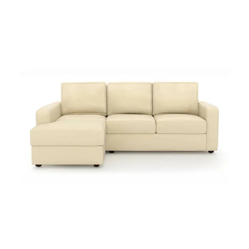 Camishia L Shape RHS Cream Leather Fabric Sofa by Vassio