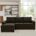 Camishia L Shape RHS Chocolate Leather Fabric Sofa by Vassio