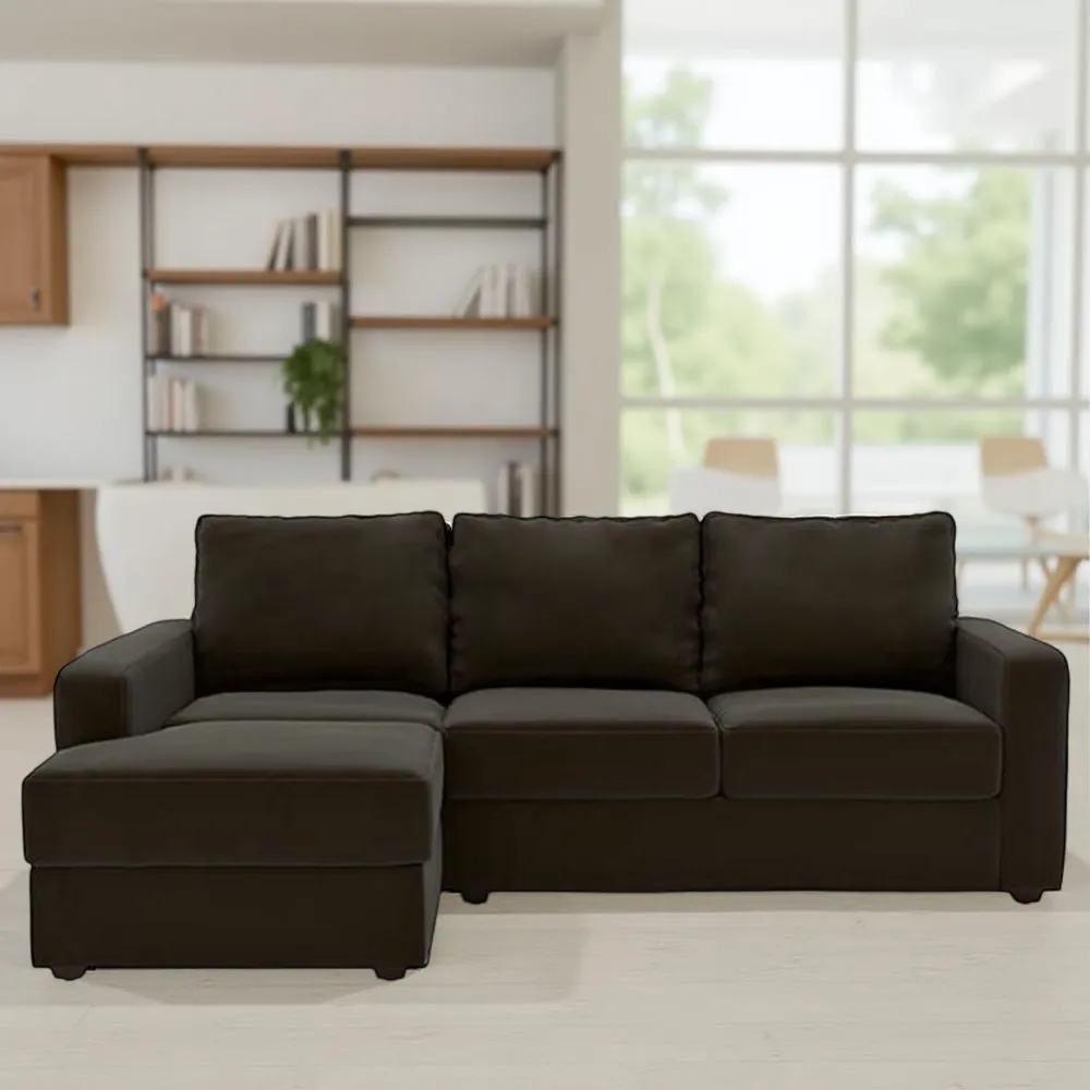 Camishia L Shape RHS Chocolate Leather Fabric Sofa by Vassio