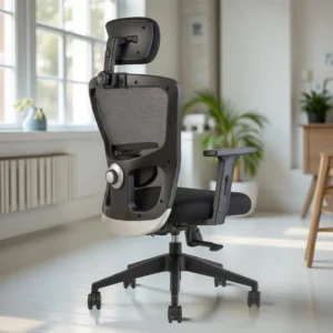 Erica High Back Black Office Chair – Mesh Ergonomic Revolving Chair with Nylon Base and Adjustable Lumbar Support by Vassio