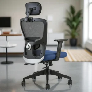 Erica Executive Blue Office Chair – Mesh Ergonomic Revolving Chair with Nylon Base by Vassio