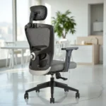Erica High Back Office Chair Grey – Ergonomic Mesh Revolving Chair with Nylon Base by Vassio