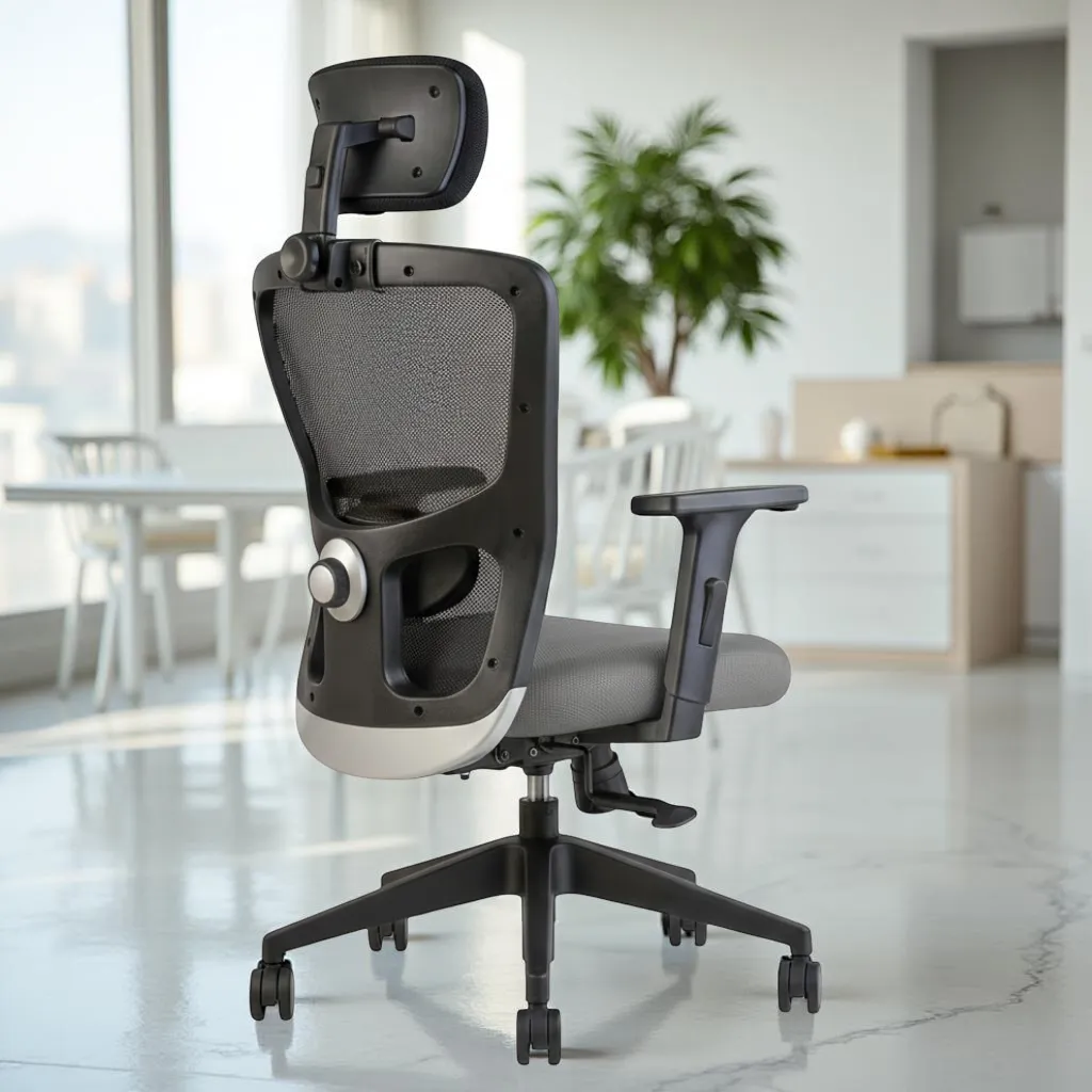 Erica High Back Office Chair Grey 1 Erica High Back Office Chair Grey – Ergonomic Mesh Revolving Chair with Nylon Base by Vassio