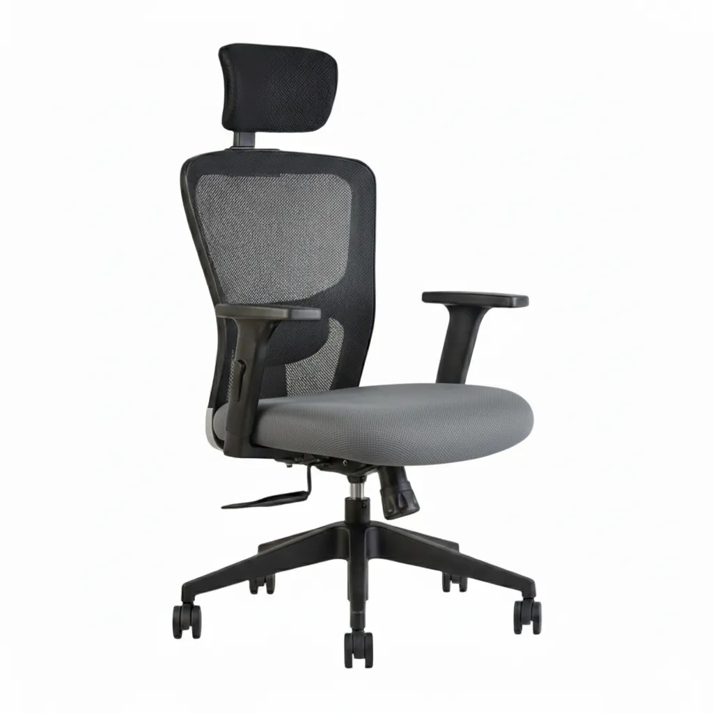 Erica High Back Office Chair Grey 2 Erica High Back Office Chair Grey – Ergonomic Mesh Revolving Chair with Nylon Base by Vassio