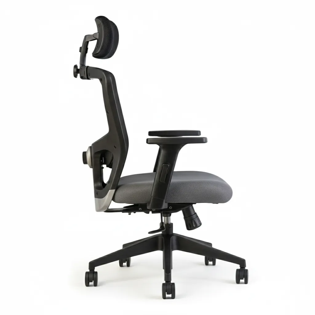 Erica High Back Office Chair Grey 3 Erica High Back Office Chair Grey – Ergonomic Mesh Revolving Chair with Nylon Base by Vassio