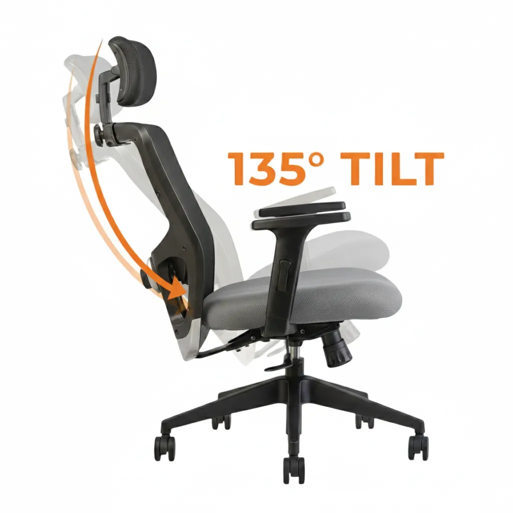 Erica High Back Office Chair Grey 4 Erica High Back Office Chair Grey – Ergonomic Mesh Revolving Chair with Nylon Base by Vassio