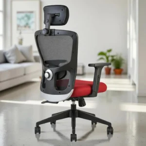 Erica High Back Red Office Chair – Mesh Ergonomic Revolving Chair with Nylon Base by Vassio