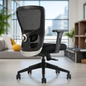Erica Mid Back Black Office Chair – Ergonomic Mesh Revolving Chair with Nylon Base by Vassio