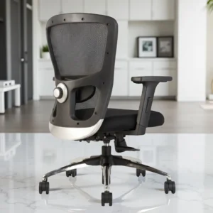 Erica Mid Back Black Office Chair – Ergonomic Mesh Revolving Chair with Chrome Base by Vassio