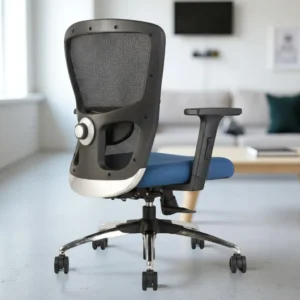 Erica Blue Mid Back Desk Chair for Office – Ergonomic Mesh Chrome Base Chair by Vassio