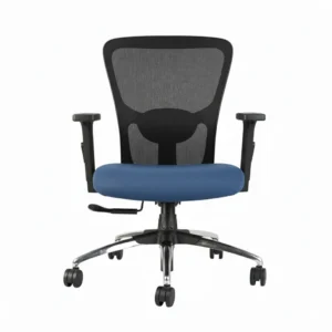 Erica Blue Mid Back Desk Chair for Office – Ergonomic Mesh Chrome Base Chair by Vassio
