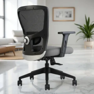 Erica Mid Back Grey Revolving Chair – Ergonomic Mesh Office Chair with Nylon Base by Vassio
