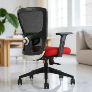 Erica Mid Back Red Revolving Chair – Ergonomic Mesh Office Chair with Nylon Base by Vassio