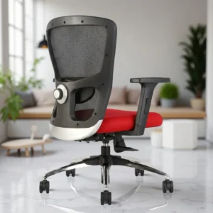 Erica Red Mid Back Desk Chair for Office – Ergonomic Mesh Chrome Base Chair by Vassio
