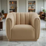 Kaira 1 Seater Sofa Beige Fabric – Contemporary Velvet Accent Chair