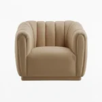 Kaira 1 Seater Sofa Beige Fabric – Contemporary Velvet Accent Chair