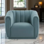 Kaira 1 Seater Sofa Blue Fabric – Contemporary Velvet Accent Chair