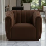 Kaira 1 Seater Sofa Brown Fabric – Contemporary Velvet Accent Chair