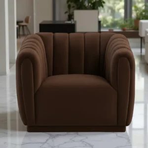 Kaira 1 Seater Sofa Brown Fabric – Contemporary Velvet Accent Chair
