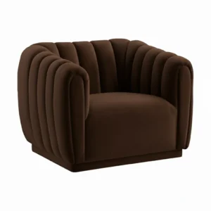 Kaira 1 Seater Sofa Brown Fabric – Contemporary Velvet Accent Chair