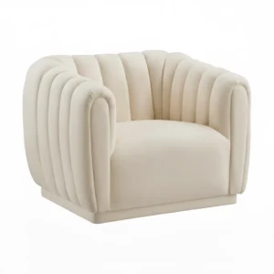 Kaira 1 Seater Sofa Cream Fabric – Velvet Accent Chair by Vassio