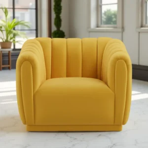 Kaira 1 Seater Sofa Yellow Fabric – Velvet Accent Chair by Vassio