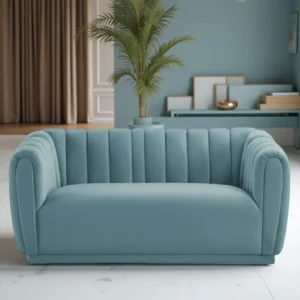 Kaira 2 Seater Sofa Blue – Contemporary Velvet Loveseat by Vassio