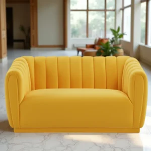 Kaira 2 Seater Sofa Yellow – Contemporary Velvet Loveseat by Vassio