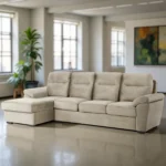 Ojas RHS Sofa Set Beige premium fabric L shape sofa by Vassio