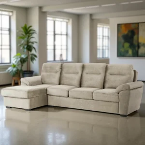 Ojas RHS Sofa Set Beige premium fabric L shape sofa by Vassio