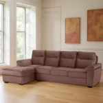 Ojas RHS Sofa Set Brown premium fabric L shape sofa by Vassio