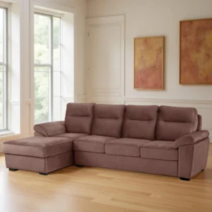 Ojas RHS Sofa Set Brown premium fabric L shape sofa by Vassio