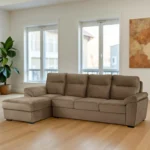 Ojas RHS Sofa Set Camel Brown premium fabric L shape sofa by Vassio