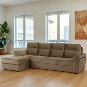 Ojas RHS Sofa Set Camel Brown premium fabric L shape sofa by Vassio