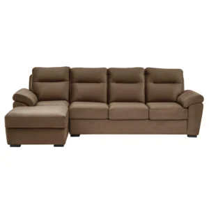 Ojas RHS Sofa Set Camel Brown premium fabric L shape sofa by Vassio