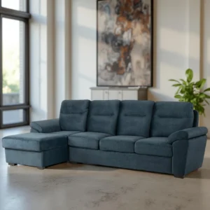 Ojas RHS Sofa Set Navy Blue premium fabric L shape sofa by Vassio