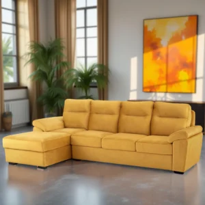 Ojas RHS Sofa Set Yellow premium fabric L shape sofa by Vassio