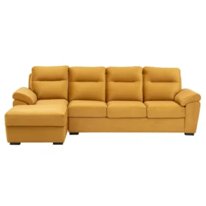 Ojas RHS Sofa Set Yellow premium fabric L shape sofa by Vassio