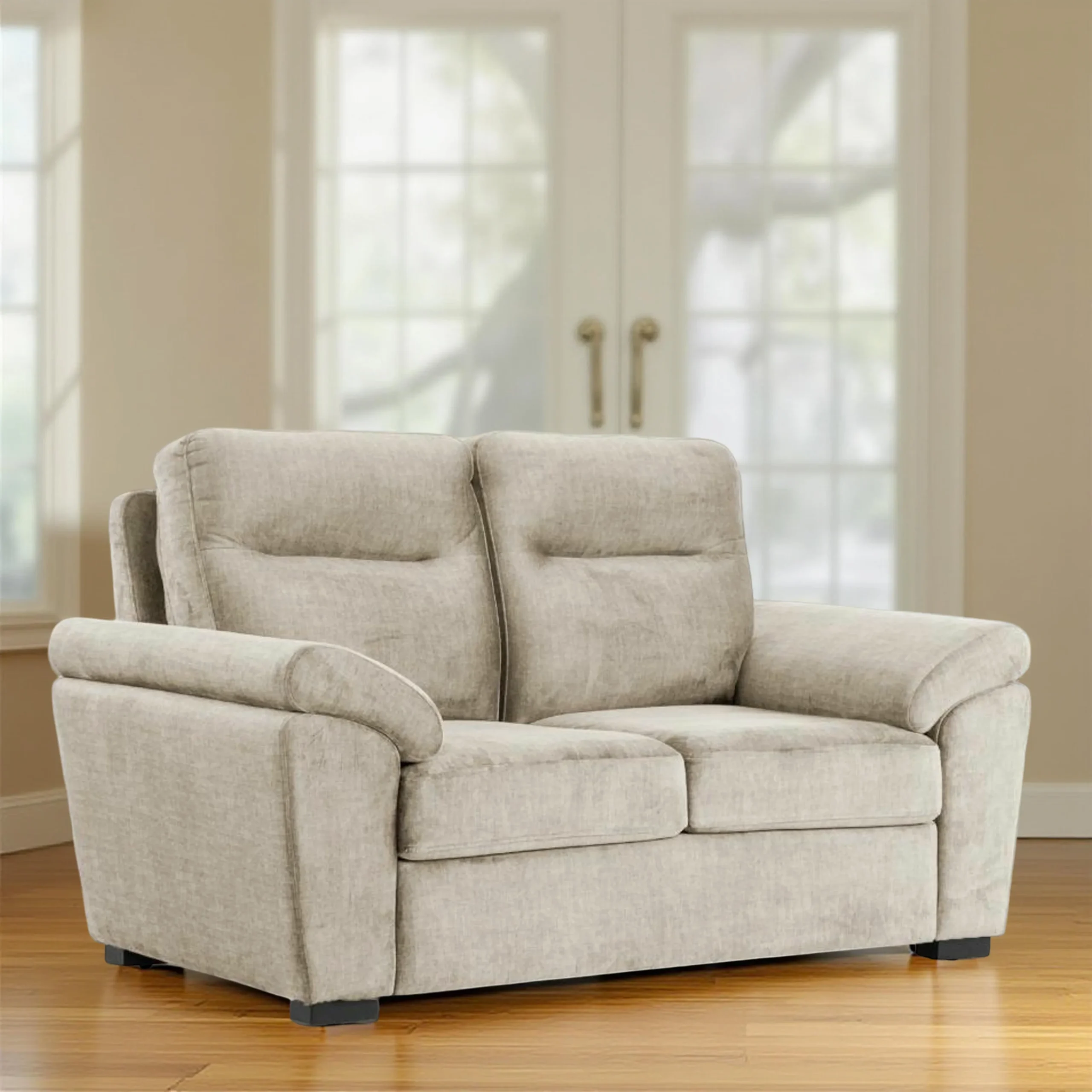 Ojas 2 Seater Sofa Beige premium fabric modern sofa by Vassio