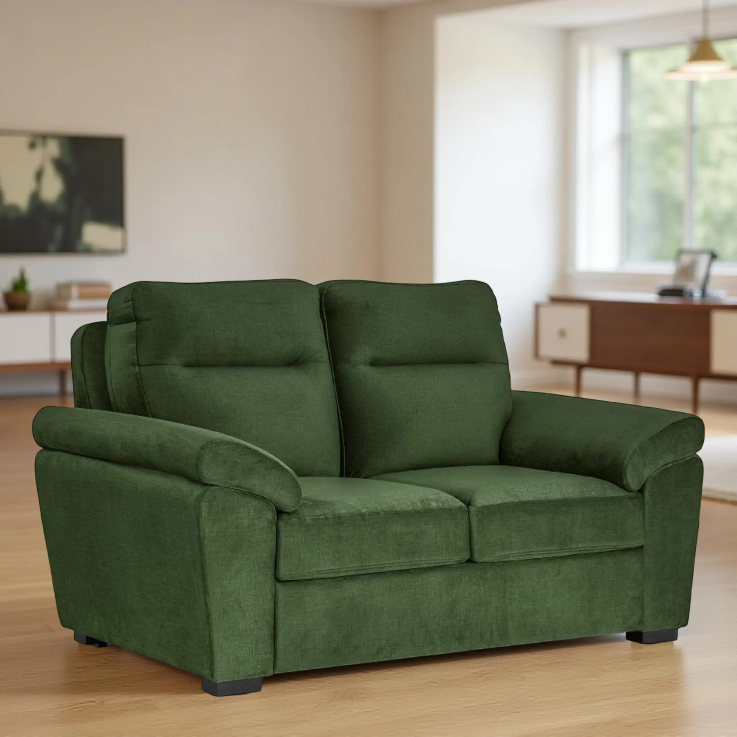 Ojas 2 Seater Sofa Green premium fabric modern sofa by Vassio