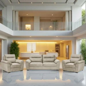 Ojas 3+1+1 Seater Sofa Set Beige premium fabric modern design by Vassio